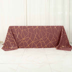 Polyester 60"x132" Rectangle Tablecloth Cinnamon Rose with Gold Foil Geometric Pattern - Wrinkle-Resistant and Durable Table Cover for Weddings & Events