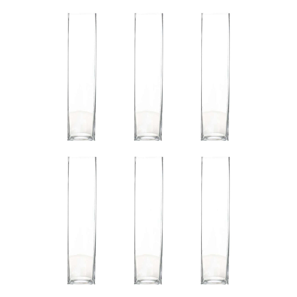 6-Pack Glass Cylinder Vases Square Clear - Durable Heavy Duty Floral Centerpieces for Weddings 18"