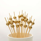 100-Pack Bamboo Cocktail Picks Gold Pearl Decorative Top Design - Eco Friendly Stir Sticks 4.5"