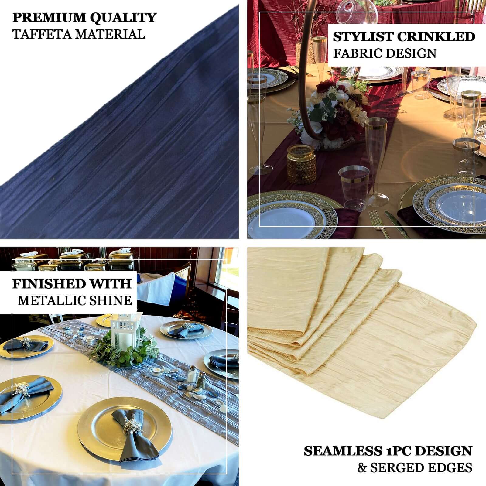 Taffeta 12"x108" Table Runner Gold - Accordion Crinkle Design for Modern Gatherings