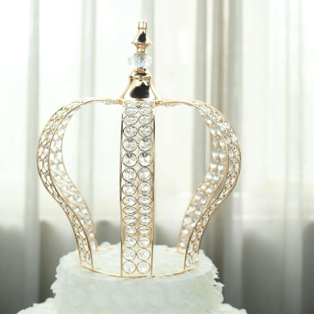 Crystal-Bead Royal Crown Cake Topper Metallic Gold - Themed Baby Showers Cakes & Event Centerpieces 16"