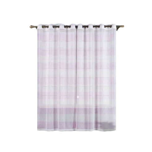 2 Pack White Lavender Lilac Cabana Print Faux Linen Curtain Panels With Chrome Grommet - 52"x84"