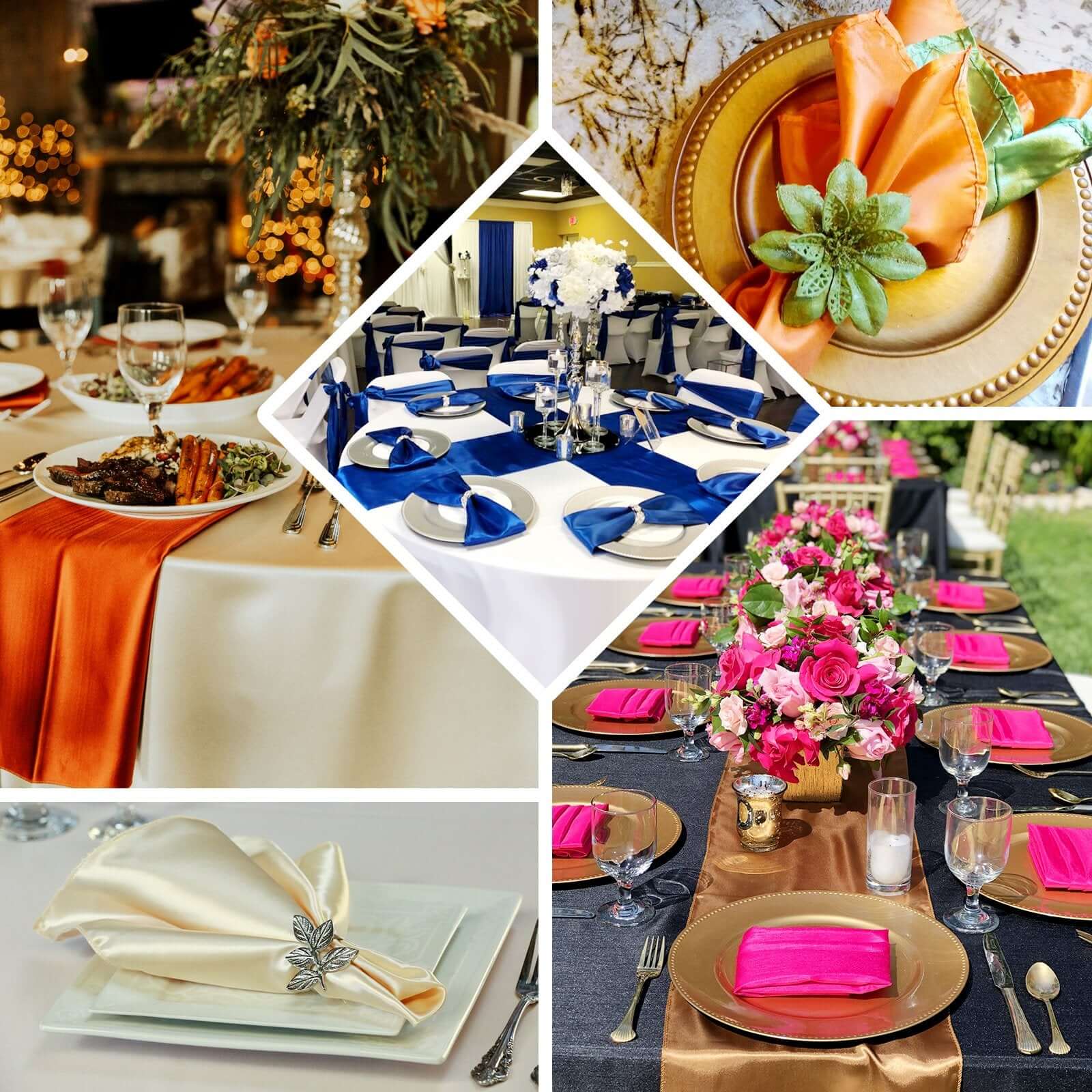 5 Pack Satin 20"x20" Napkins Nude - Luxurious Shine & Smooth Dinner Napkins