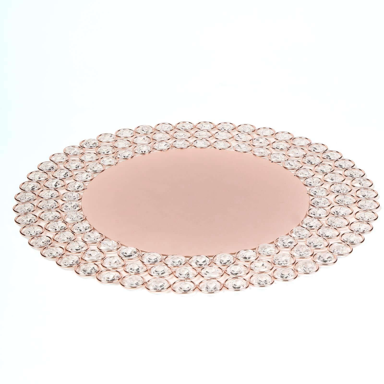 Wired Metal Round Charger Plate 14" in Rose Gold with Acrylic Crystal Beads, Glamorous Decorative Dinner Charger Tableware