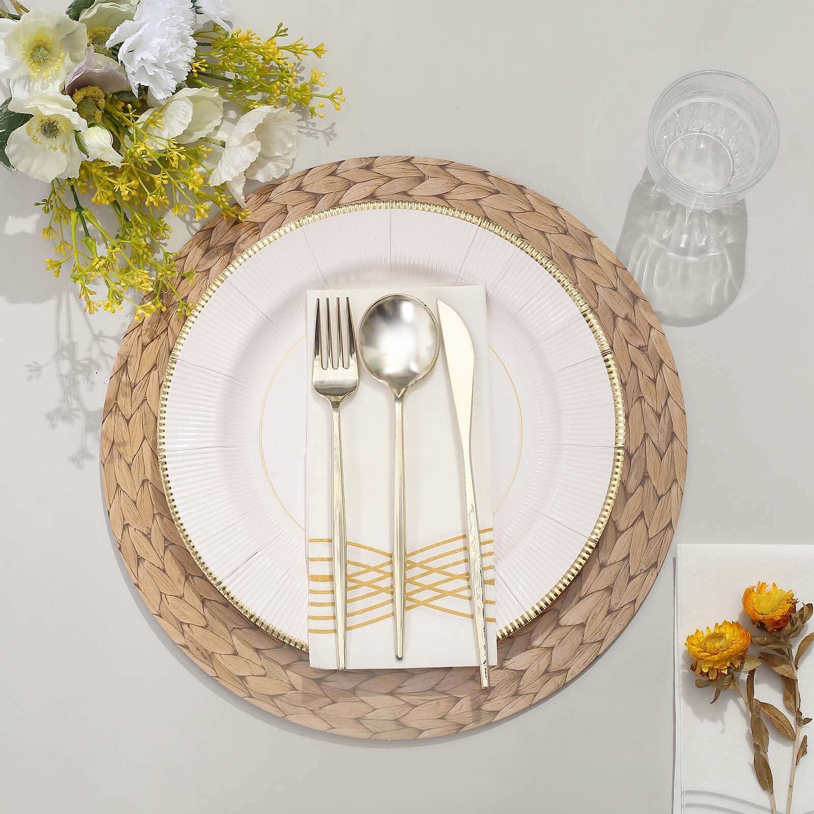 6-Pack Disposable Table Placemats in Natural with Woven Rattan Print - 700GSM Cardboard Placemats for Rustic Themes & Outdoor Events 13"