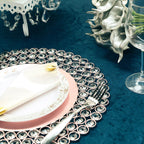 Wired Metal Round Charger Plate 14" in Rose Gold with Acrylic Crystal Beads, Glamorous Decorative Dinner Charger Tableware