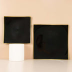 10-Pack Plastic 10" Square Dinner Plates in Black Concave Style with Gold Rim - Modern Disposable Party Plates