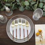 24-Pack Plastic Forks with Roman Column Handle Gold/Brown - European Style Disposable Utensils 8"