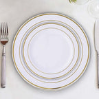 10-Pack Plastic Dessert Plates White with TrÃ¨s Chic Gold Rim - Disposable Plates for Appetizers 6"