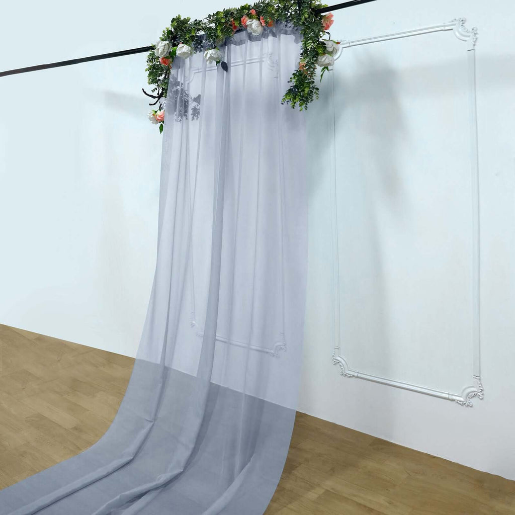 5ftx14ft Dusty Blue Chiffon Curtain Panel, Durable Flame Resistant Backdrop Ceiling Drapery With Rod Pocket