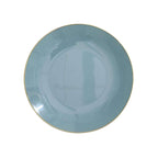 10-Pack Plastic 8" Round Dessert Plates in Dusty Blue with Gold Rim - Glossy Disposable Appetizer Salad Plates
