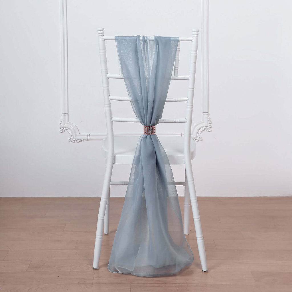 5 Pack Chiffon Chair Sashes Dusty Blue - Soft & Lightweight Designer Chair Bows 22"x78"