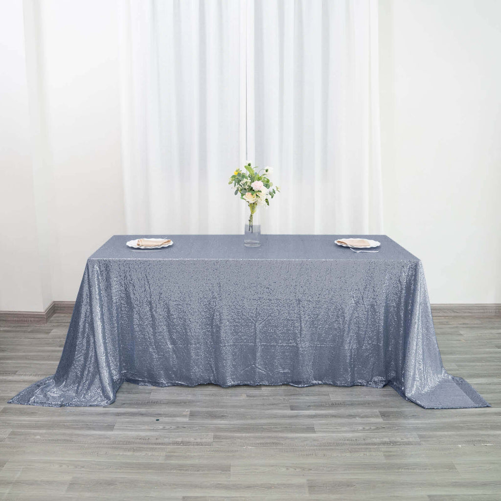 Sequin 90"x132" Rectangle Tablecloth Dusty Blue - Seamless Sparkly Table Cover