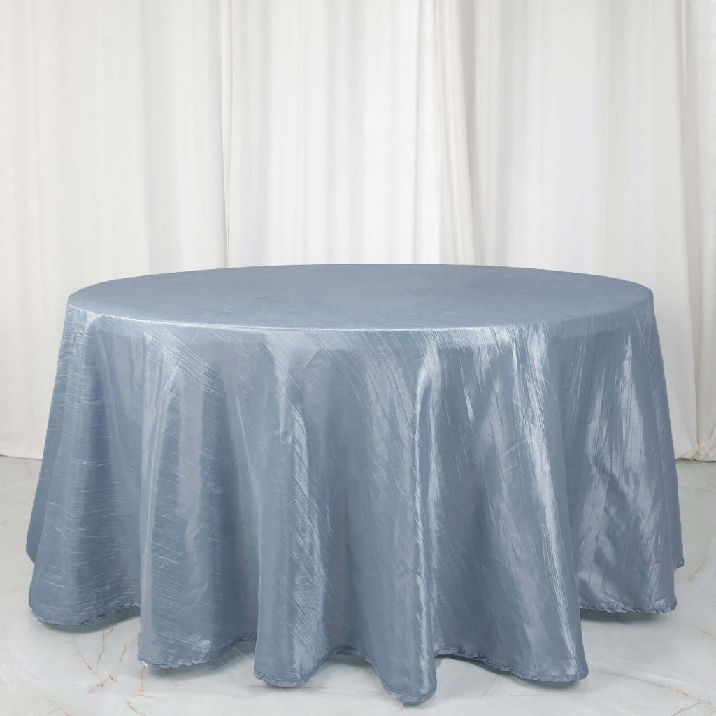 Taffeta 120" Round Tablecloth Dusty Blue - Seamless Accordion Crinkle Table Cover