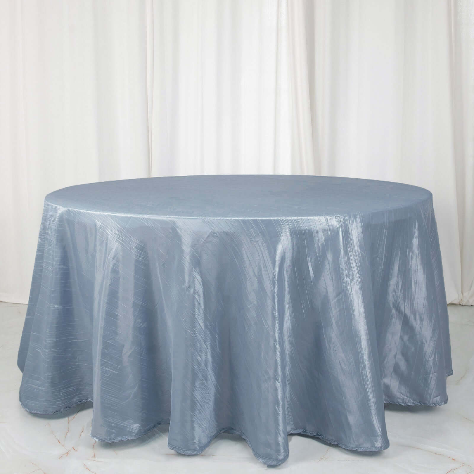 Taffeta 120" Round Tablecloth Dusty Blue - Seamless Accordion Crinkle Table Cover
