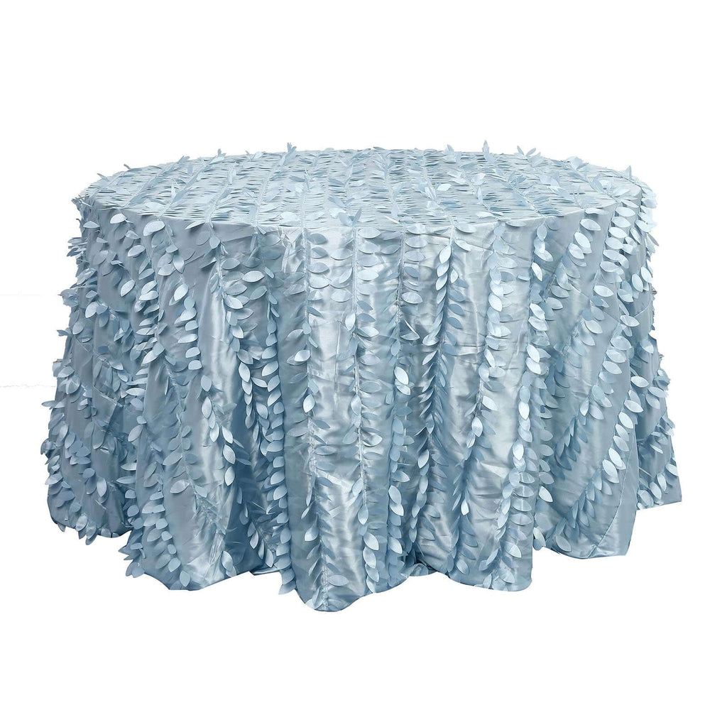 Taffeta 120" Round Tablecloth Dusty Blue | 3D Leaf Petal Design Seamless Table Cover