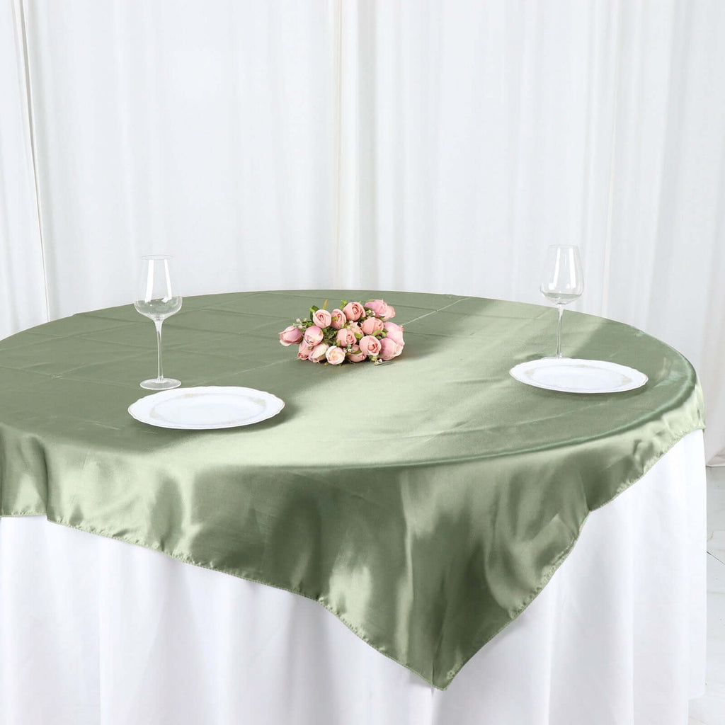 Satin 60"x60" Table Overlay Square Tablecloth Dusty Sage Green - Smooth Silky Touch Table Cover