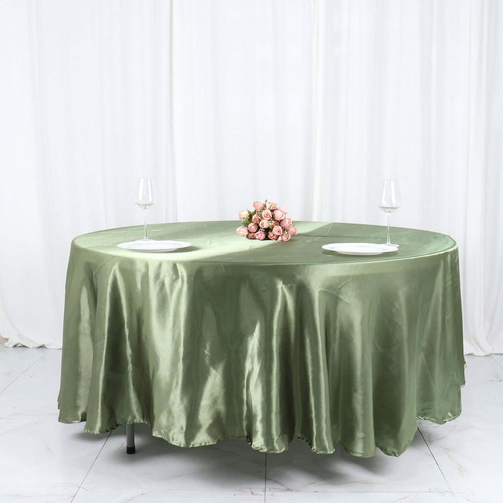 Satin 108" Round Tablecloth Dusty Sage Green - Smooth and Lustrous Table Cover