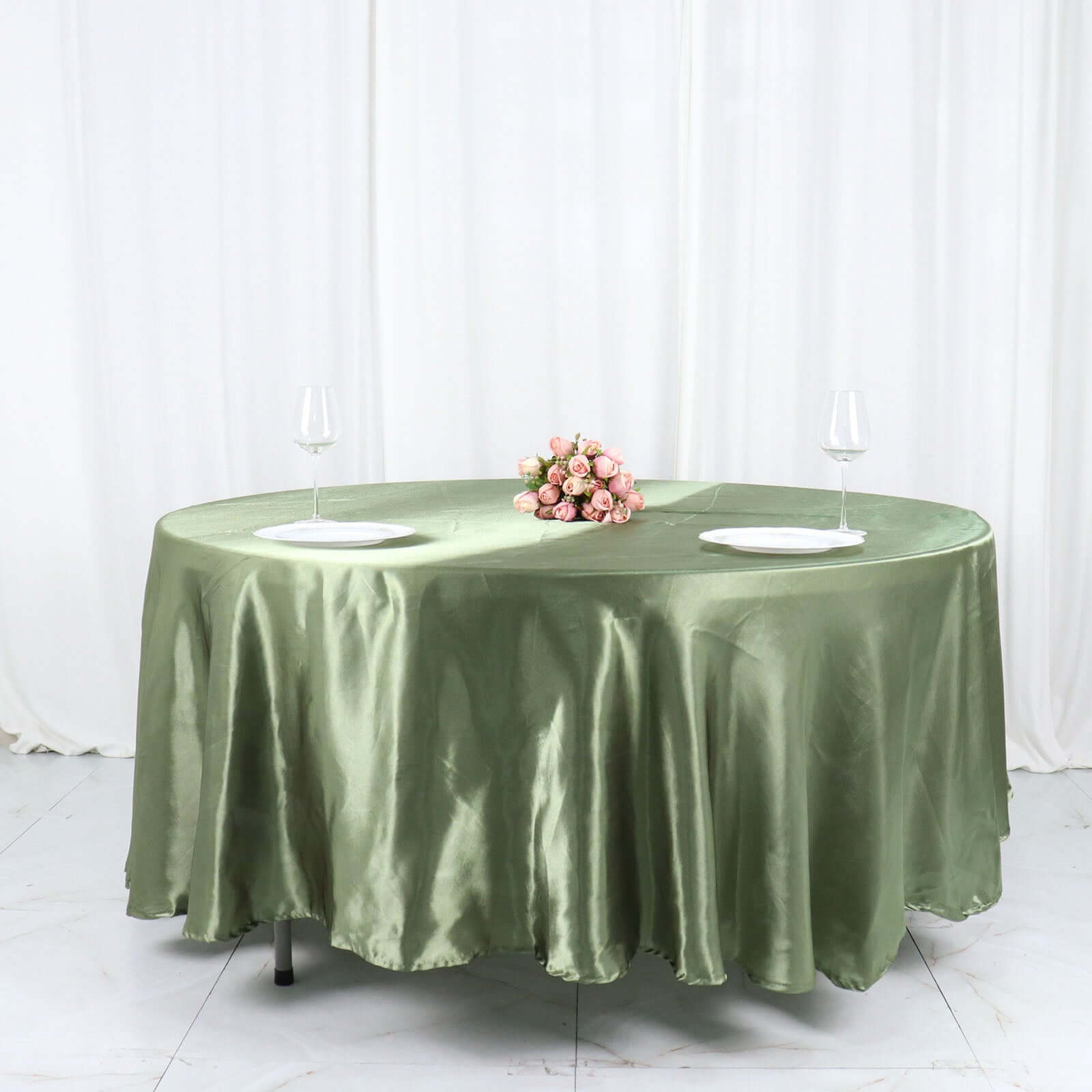 Satin 108" Round Tablecloth Dusty Sage Green - Smooth and Lustrous Table Cover