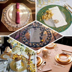 2-Pack Mirror Glass Round Charger Plates 13" with Metallic Gold Mirror Rhinestone Rim, Dazzling Decorative Chargers