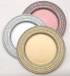 6-Pack Acrylic Round Charger Plates 13" in Gold with Lace Embossed Rim, Rustic Plastic Decorative Charger Tableware