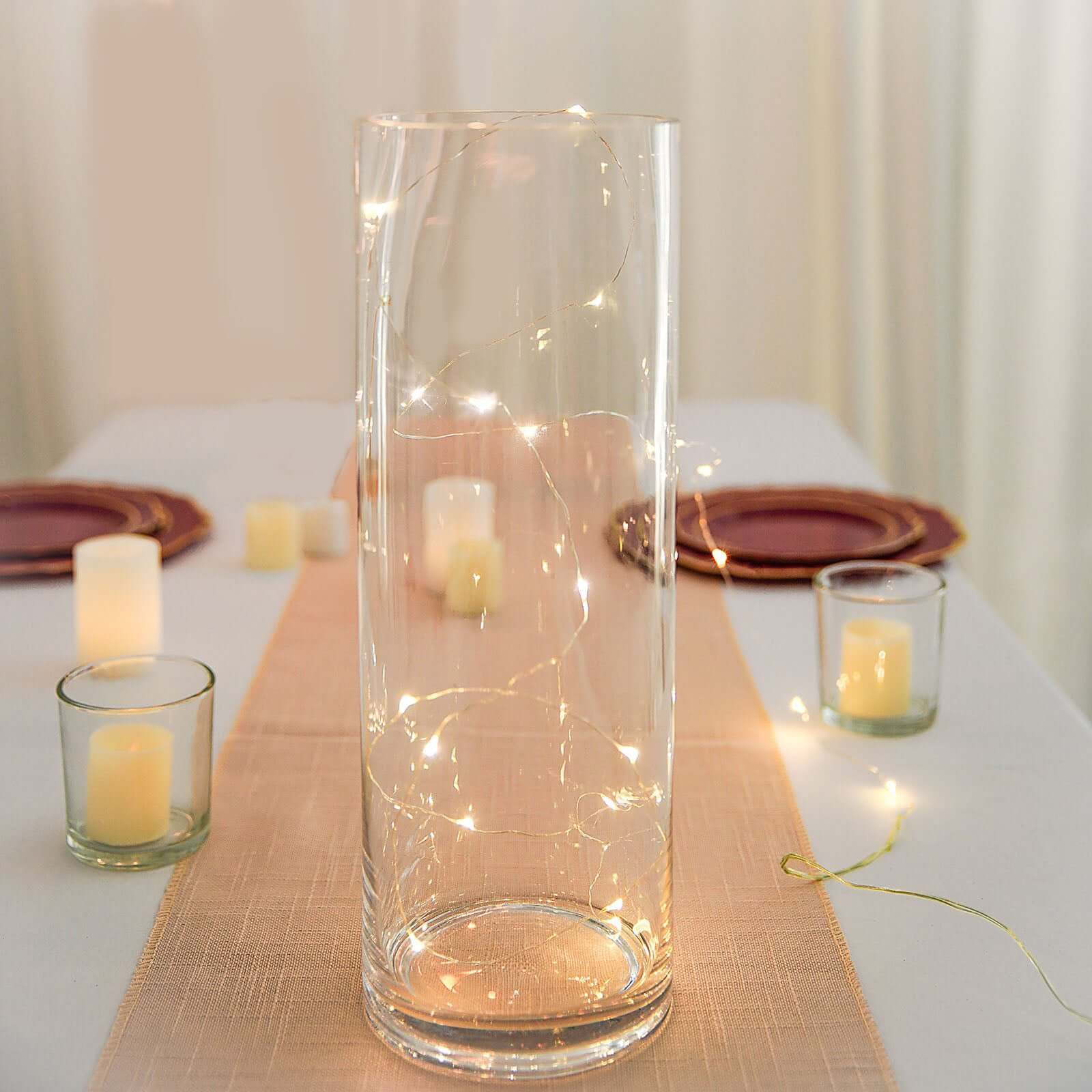 6-Pack Glass Flower Vases Cylinder Design Heavy Duty Clear - Stylish Centerpieces for Weddings 14"