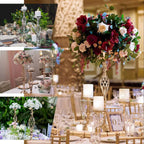 2-Pack Metal Pillar Candle Holders Reversible Flower Ball Pedestal Design Gold - Decorative Event Centerpieces 26"