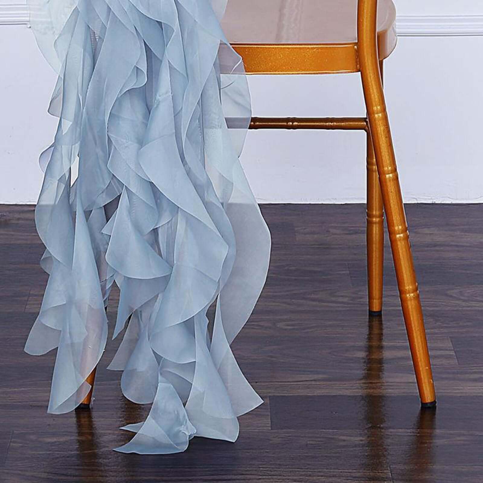 1 Set Chiffon Hoods Chair Sashes with Willow Ruffles Design Dusty Blue - Stylish Chair Bow Decor