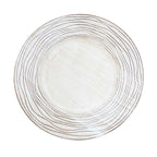 6-Pack Faux Wood Round Charger Plates 13" White Washed with Rose Embossed Rim, Disposable Plastic Charger Tableware