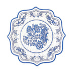 25-Pack Paper Dessert Plates in White with Light Blue Damask Floral Print & Scallop Rim - Stylish Disposable 300GSM Floral Salad Appetizer Plates 8"