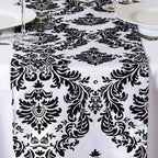 Taffeta Flocking 12"x108" Table Runner Black Damask - Stylish Table Accent