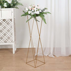 2-Pack Wedding Centerpieces Metal Geometric Crisscross Design Gold - Open Column Pedestal Stands 32"