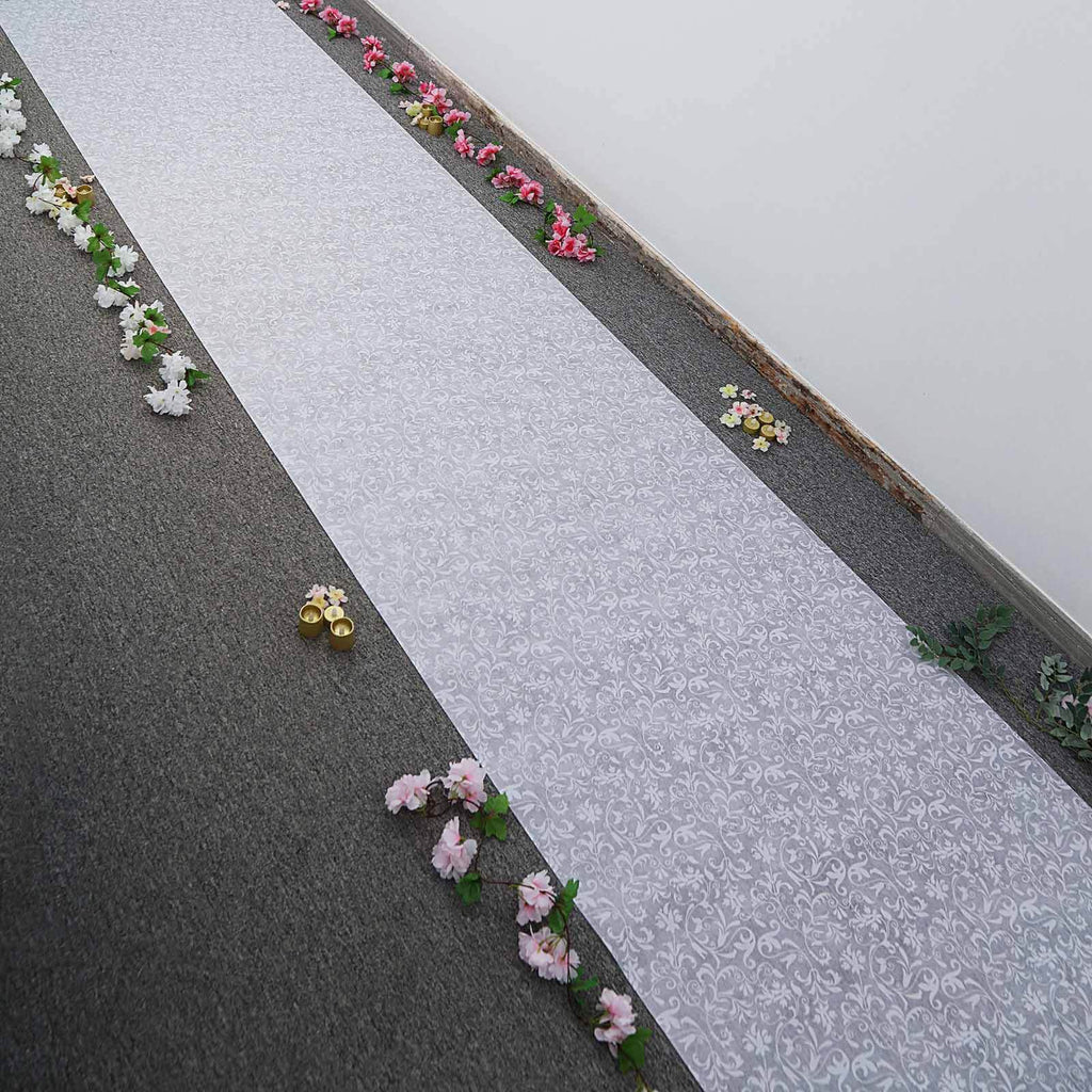 36"x50ft White Floral Lace Aisle Runner