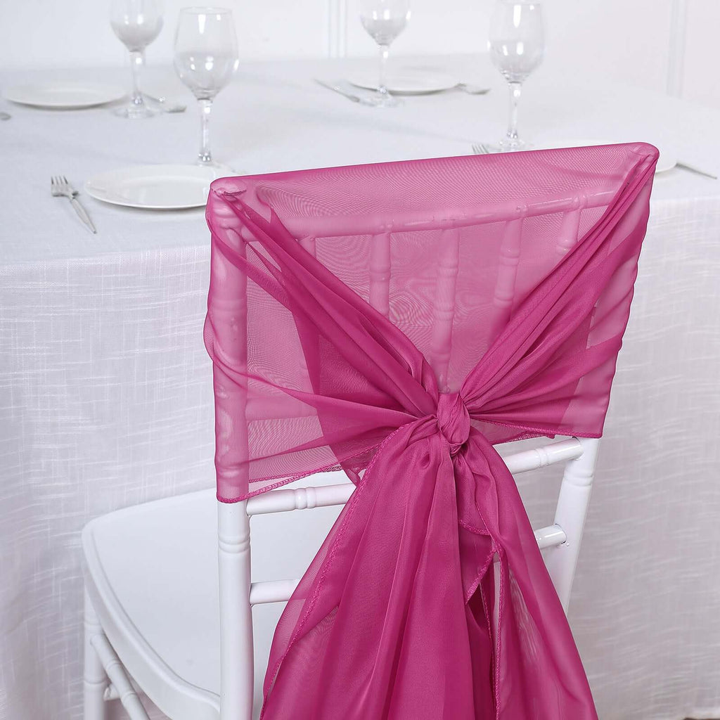 5 Pack Chiffon Chair Sashes Fuchsia - Soft & Lightweight Designer Chair Bows 22"x78"