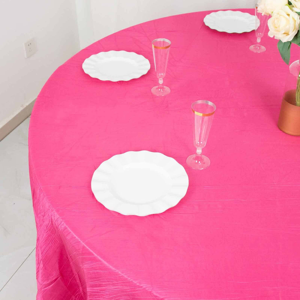 Taffeta 120" Round Tablecloth Fuchsia - Seamless Accordion Crinkle Table Cover