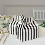 25 Pack White Black Striped Candy Gift Tote Gable Boxes, Party Favor Treat Bags - 6"x3.5"x7"