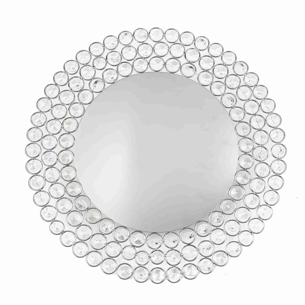 Wired Metal Round Charger Plate 14" in SIlver with Acrylic Crystal Beads, Glamorous Decorative Dinner Charger Tableware