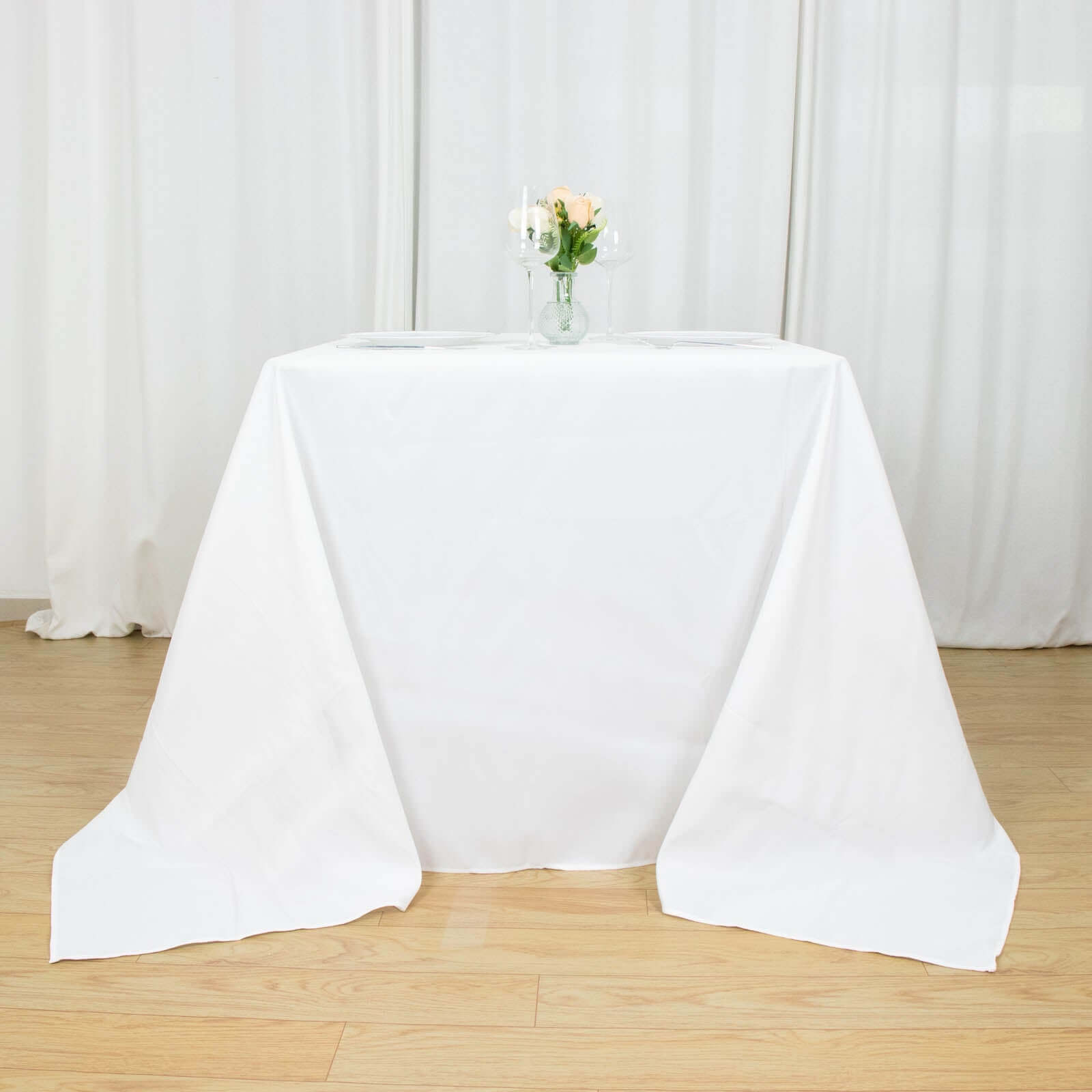 Premium Polyester Square Tablecloth 90"x90" White 220GSM Wrinkle-Resistant Table Cover for Stylish Gatherings
