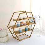 3-Tier Metal Hexagon Cupcake Stand Matte Gold - Stylish Geometric Dessert Holder Appetizer Display for Modern Weddings Dessert Buffets & Celebrations 21"