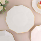 25-Pack Paper 9" Decagon Dinner Plates in White with Gold Foil Rim - Disposable Geometric Party Plates for Modern Weddings & Events