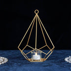 2-Pack Tealight Candle Holders Gold Metal Pentagon Geometric Open Frame - Flower Stand 9"