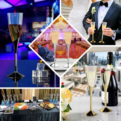 6-Pack Plastic Champagne Flutes Clear/Gold - Stylish Disposable Glasses for Toasts 5oz