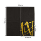 20-Pack Paper Dinner Napkins Black with Metallic Gold Streak Design - Stylish 3 Ply Disposable Cocktail Napkins for Weddings