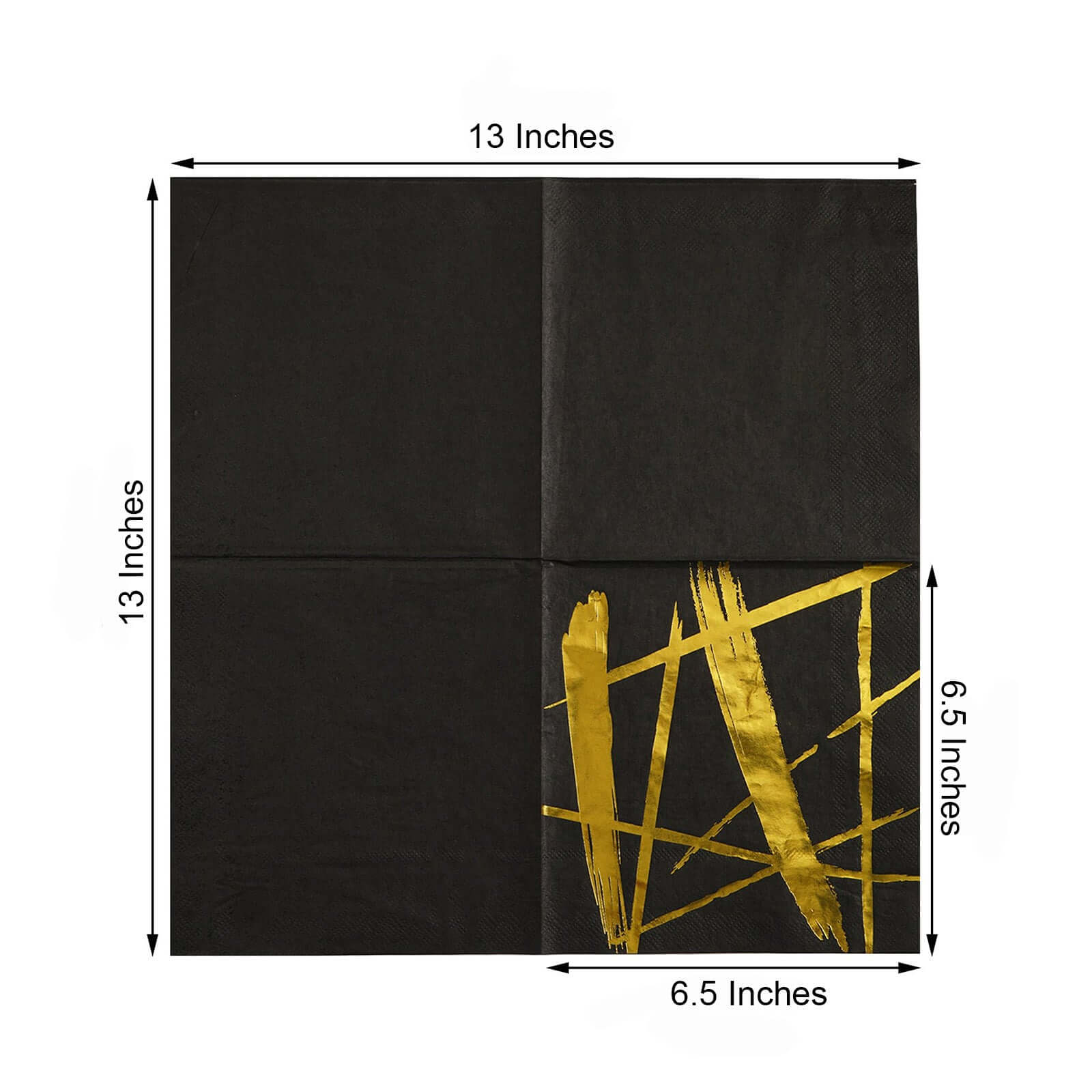 20-Pack Paper Dinner Napkins Black with Metallic Gold Streak Design - Stylish 3 Ply Disposable Cocktail Napkins for Weddings