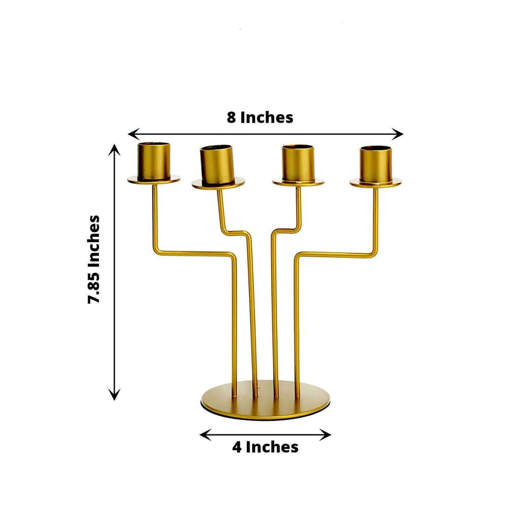 2-Pack Geometric Taper Candelabra 4 Arm Design Gold Metal Decorative Centerpiece - Perfect for Events 8"