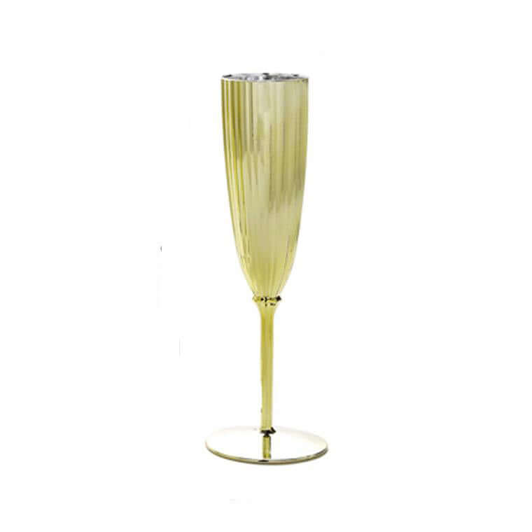 6-Pack Plastic Champagne Flutes in Metallic Gold - Classy Disposable Champagne Glasses for Toasting & Cocktail Parties 5oz