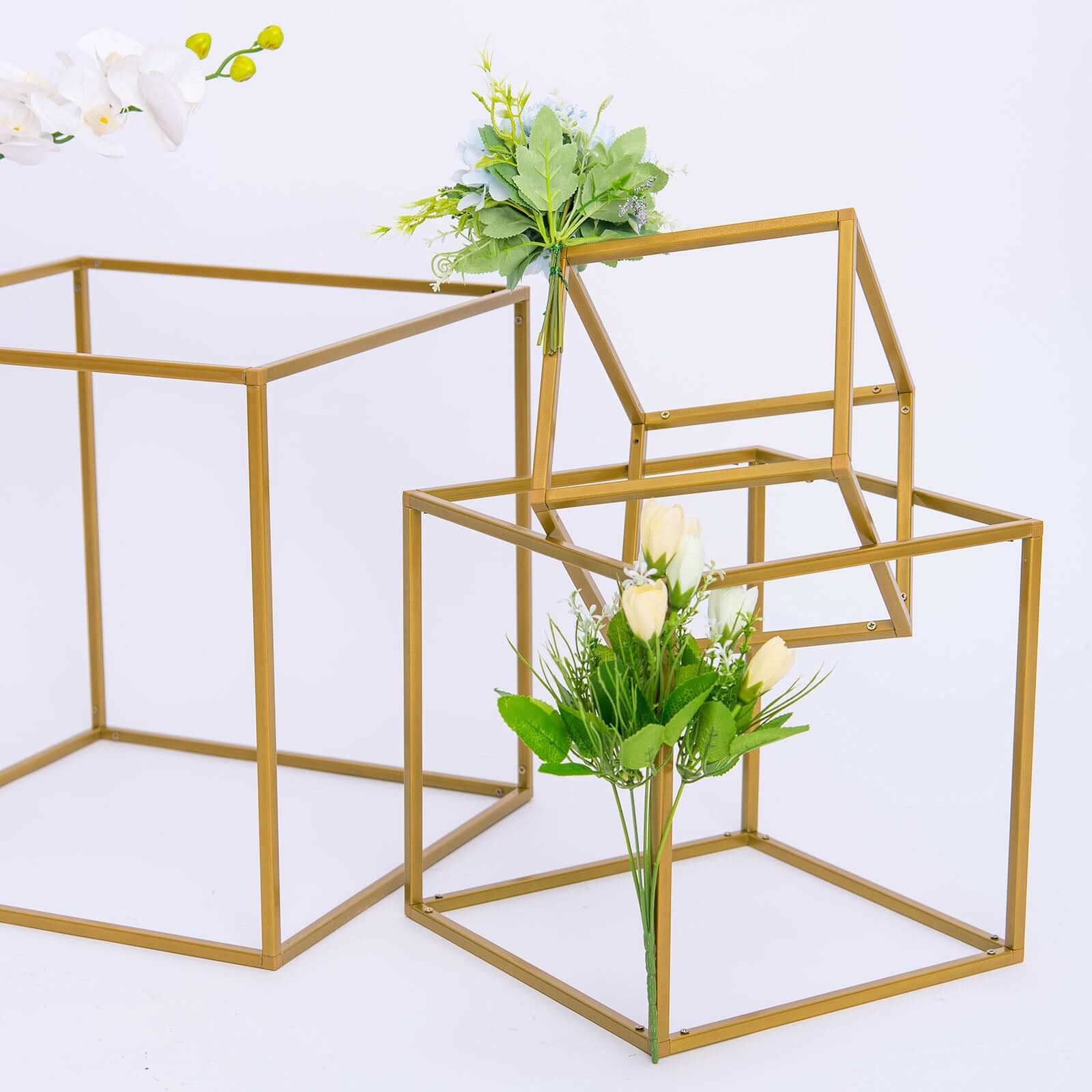2-Pack Metal Flower Stands Gold Geometric Wedding Centerpieces Square Frame - Durable Display 12"