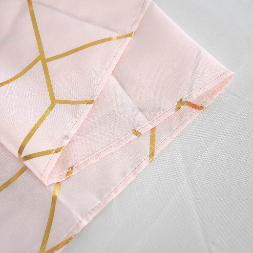 Polyester 54"x54" Table Overlay Square Tablecloth Blush with Gold Foil Geometric Pattern - Wrinkle-Resistant & Durable Table Topper