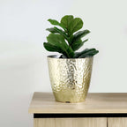 11" Gold Hammered Design Large Indoor Flower Plant Pot, Decorative Greenery Planter