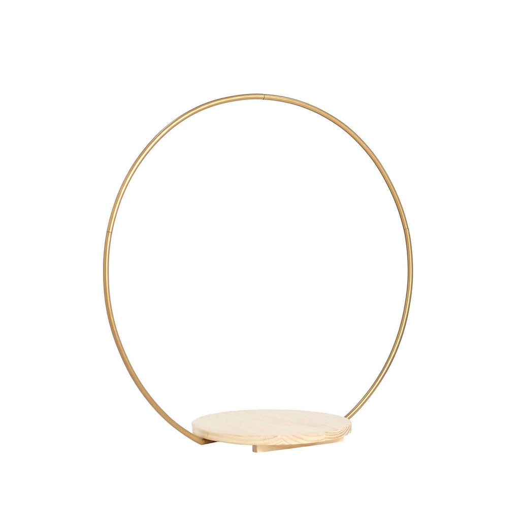 Metal Round Floral Hoop Cake Stand Gold - Chic Geometric Dessert Display DIY Centerpiece Table Decoration With Wooden Base 33"